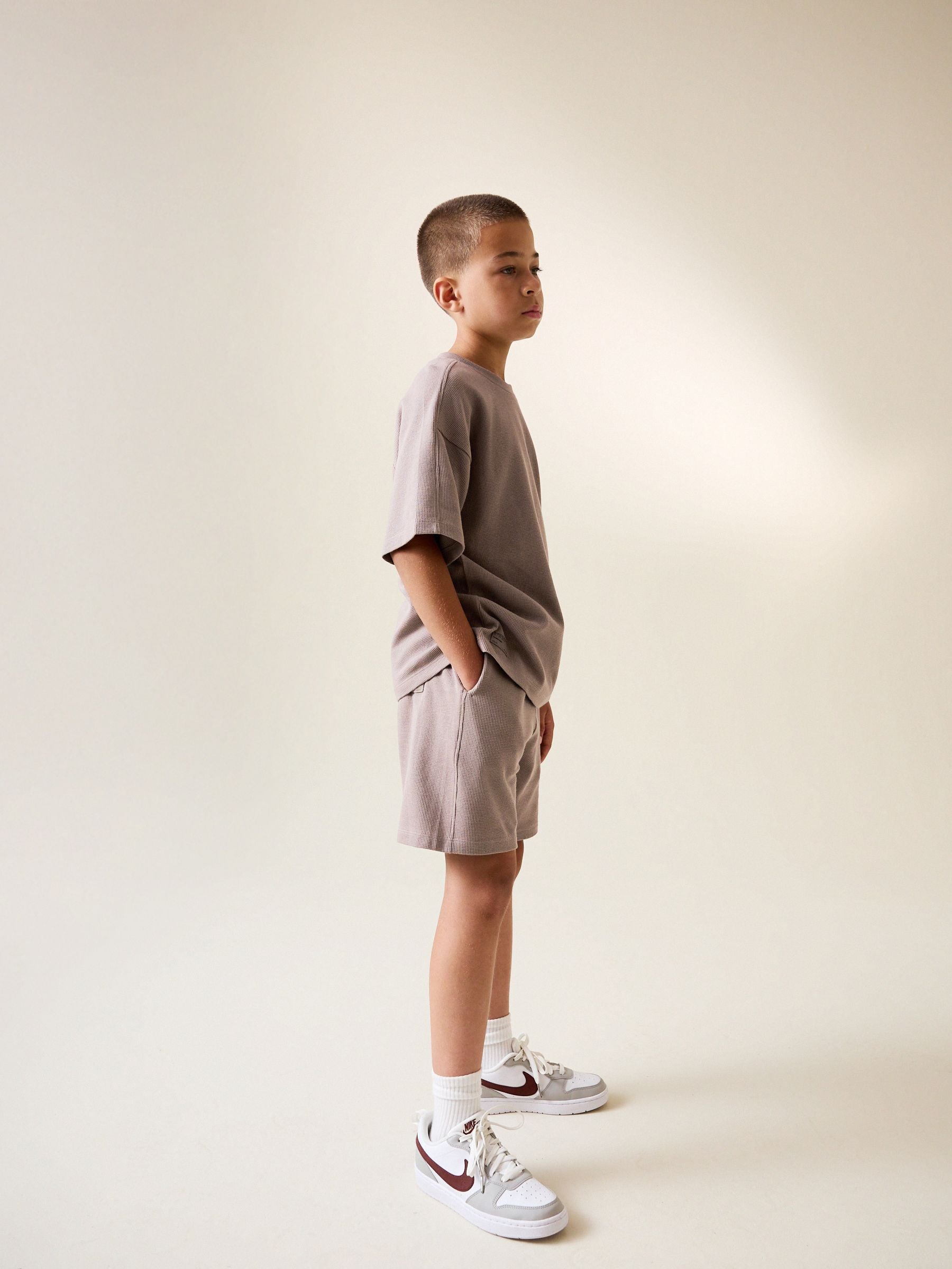 Dsiney Kidz - Mink Brown Textured Short Sleeve T-Shirt and Shorts Set (3-16yrs) image 4