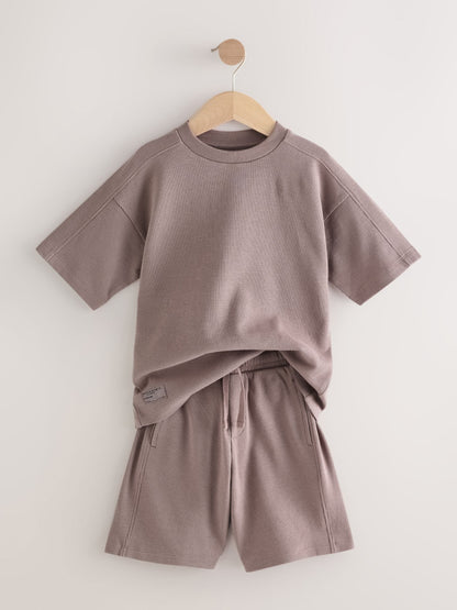 Dsiney Kidz - Mink Brown Textured Short Sleeve T-Shirt and Shorts Set (3-16yrs) image 7