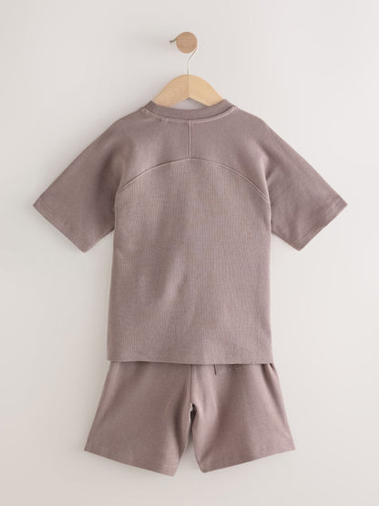 Dsiney Kidz - Mink Brown Textured Short Sleeve T-Shirt and Shorts Set (3-16yrs) image 8
