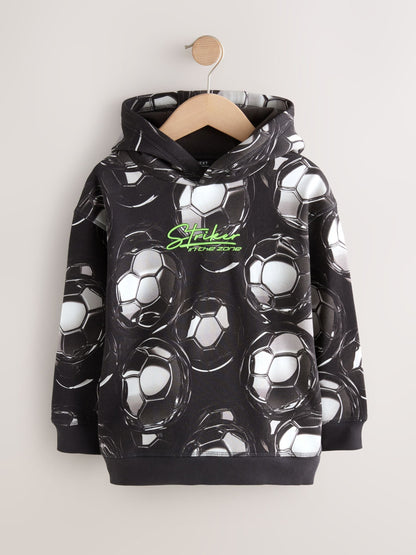 Black Football Print Older Boys Graphic Print Hoodie (3-16yrs)