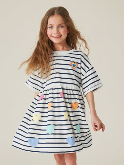 Little Bird by Jools Oliver Stripe & Rainbow Heart Appliqué Cotton Jersey Dress image 4