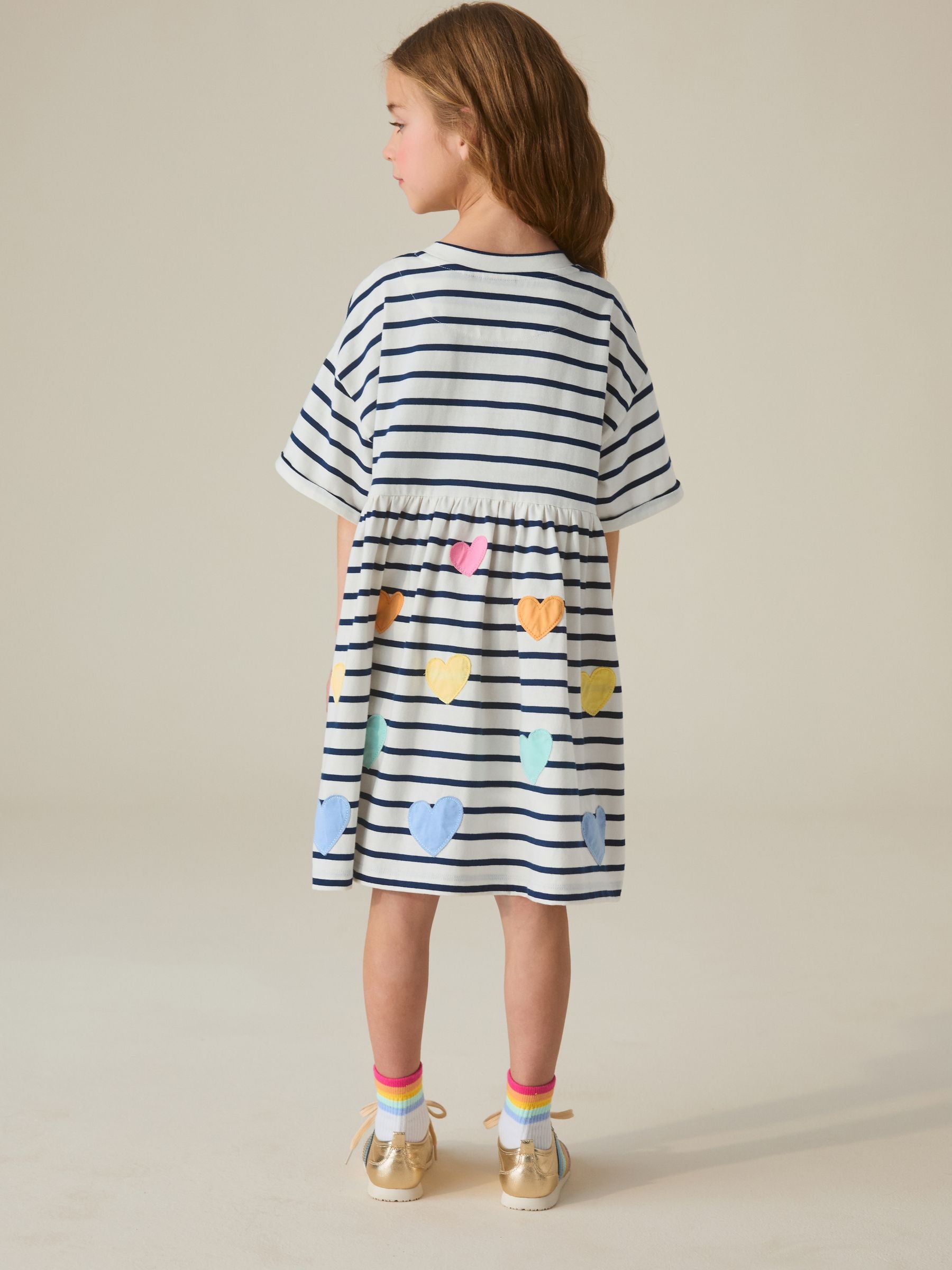 Little Bird by Jools Oliver Stripe & Rainbow Heart Appliqué Cotton Jersey Dress image 6