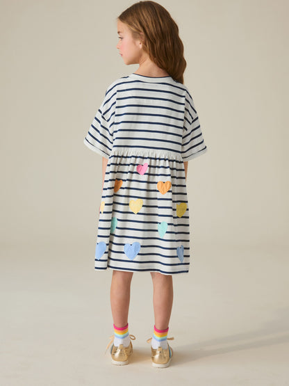 Little Bird by Jools Oliver Stripe & Rainbow Heart Appliqué Cotton Jersey Dress image 6