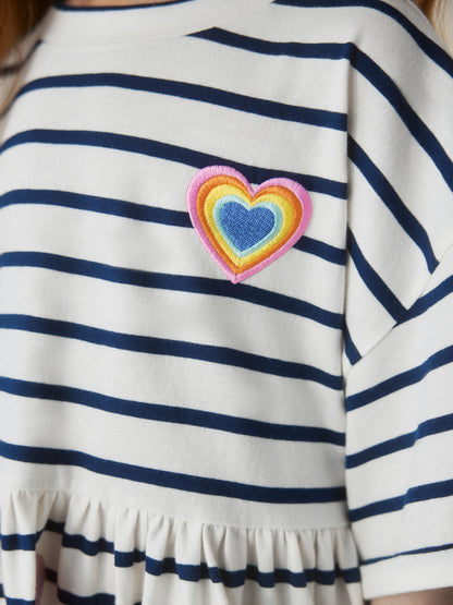 Little Bird by Jools Oliver Stripe & Rainbow Heart Appliqué Cotton Jersey Dress image 8