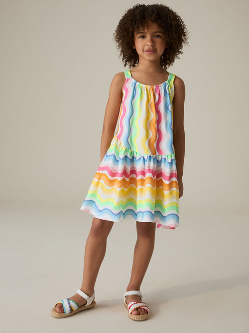 Little Bird by Jools Oliver Pastel Rainbow Wave Print Strappy Summer Dress image 1