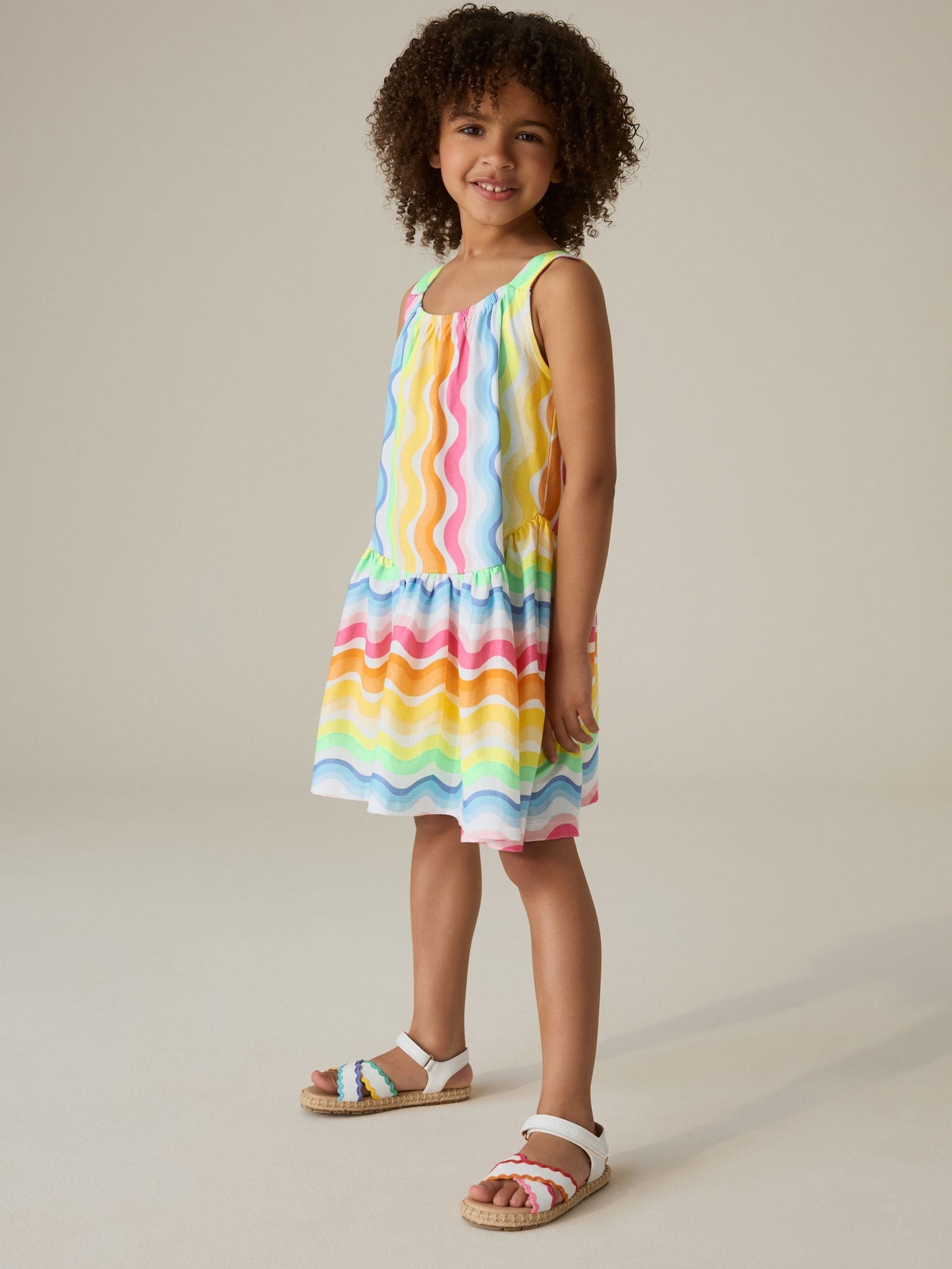 Little Bird by Jools Oliver Pastel Rainbow Wave Print Strappy Summer Dress image 2