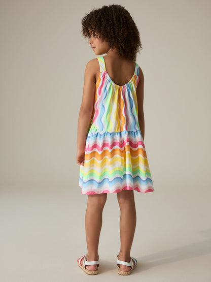 Little Bird by Jools Oliver Pastel Rainbow Wave Print Strappy Summer Dress image 3