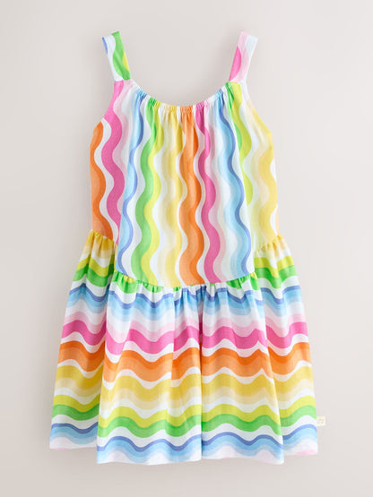 Little Bird by Jools Oliver Pastel Rainbow Wave Print Strappy Summer Dress image 8