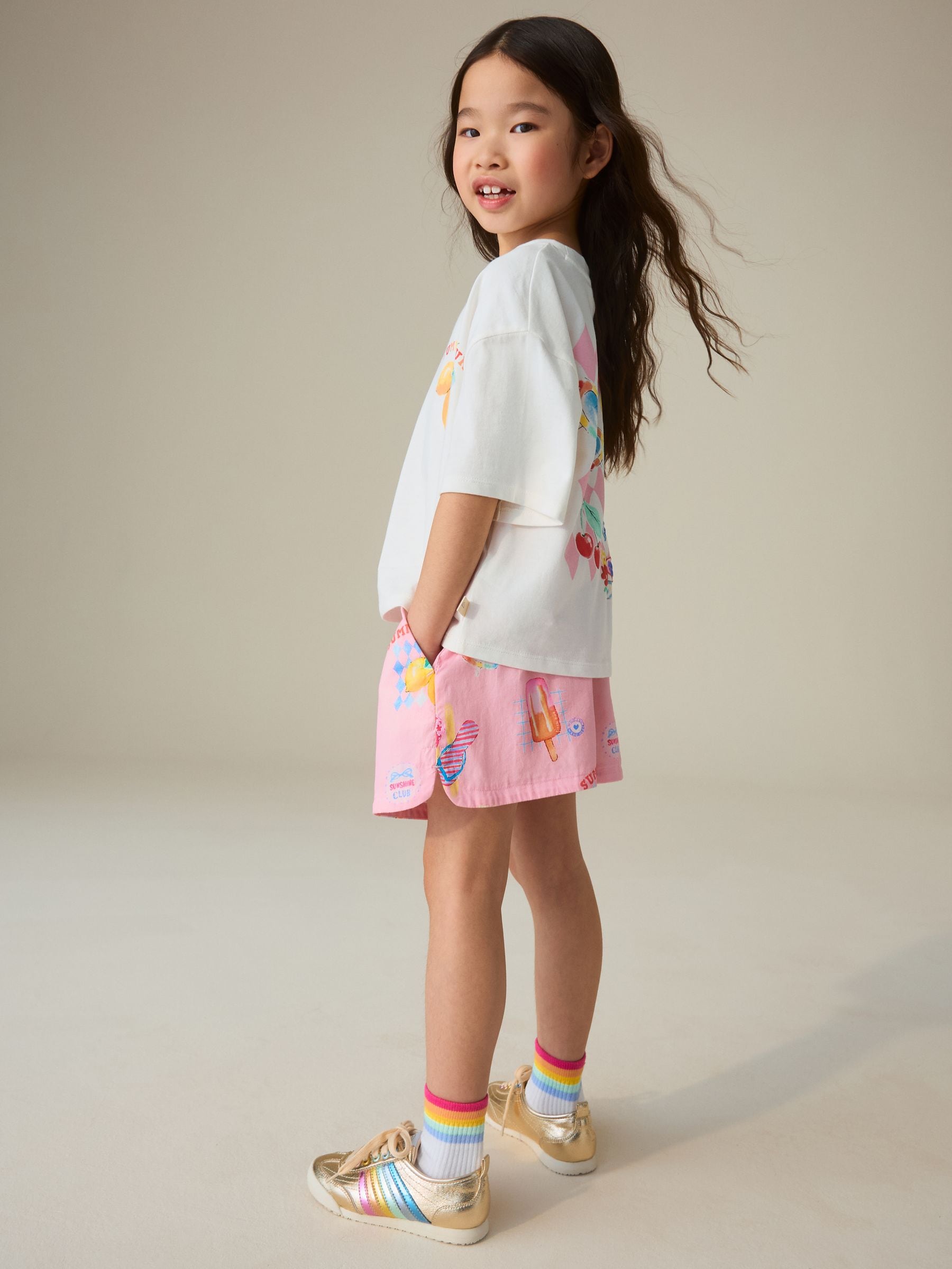 Little Bird by Jools Oliver Summer Rainbow Cotton Boxy T-Shirt and Shorts Set image 2