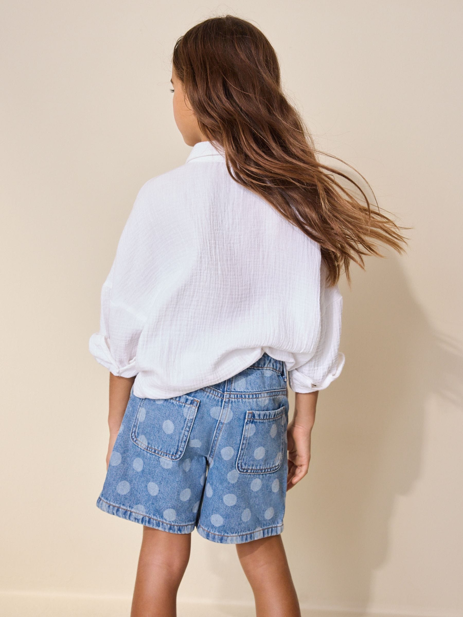 Dsiney Kidz - Mid Blue Spot Print Relaxed Denim Pleated Shorts (3-16yrs) image 3