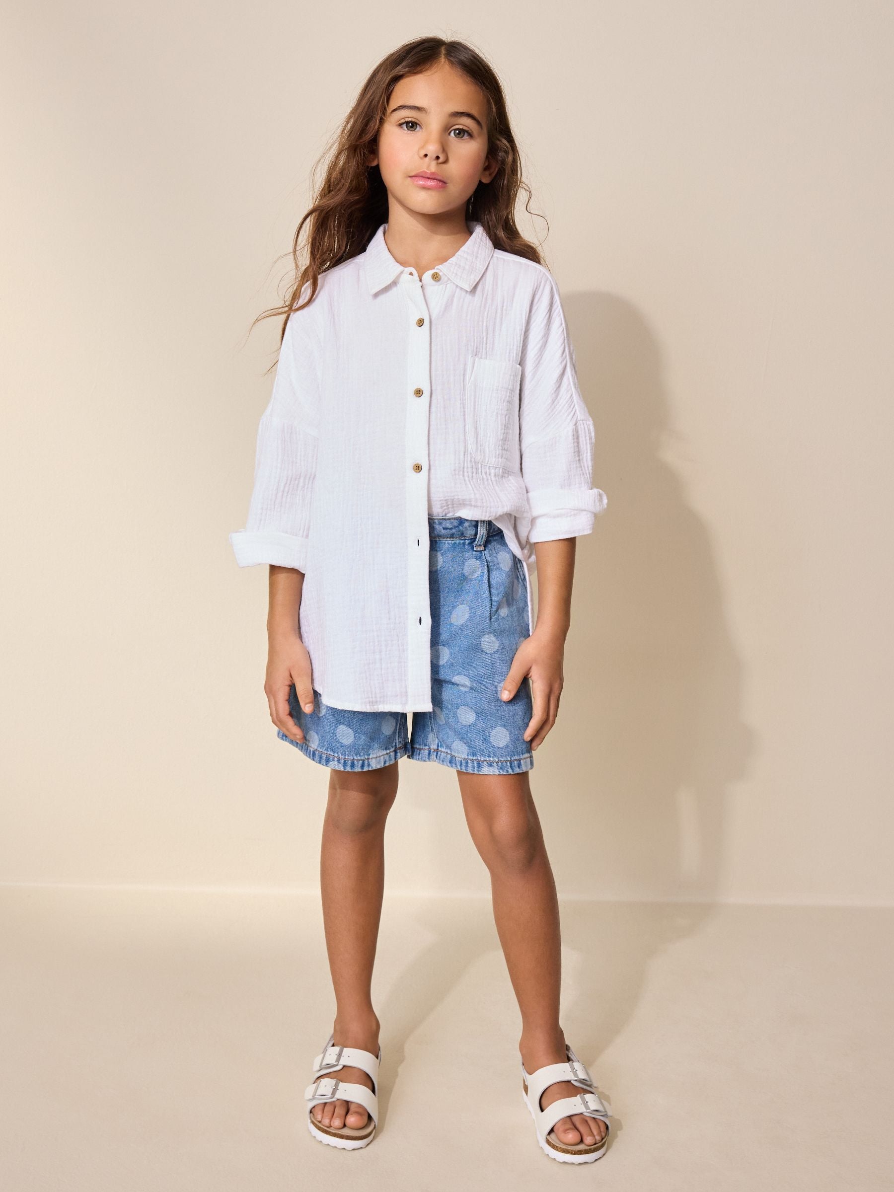 Dsiney Kidz - Mid Blue Spot Print Relaxed Denim Pleated Shorts (3-16yrs) image 4