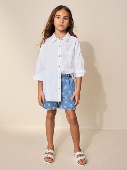 Dsiney Kidz - Mid Blue Spot Print Relaxed Denim Pleated Shorts (3-16yrs) image 4