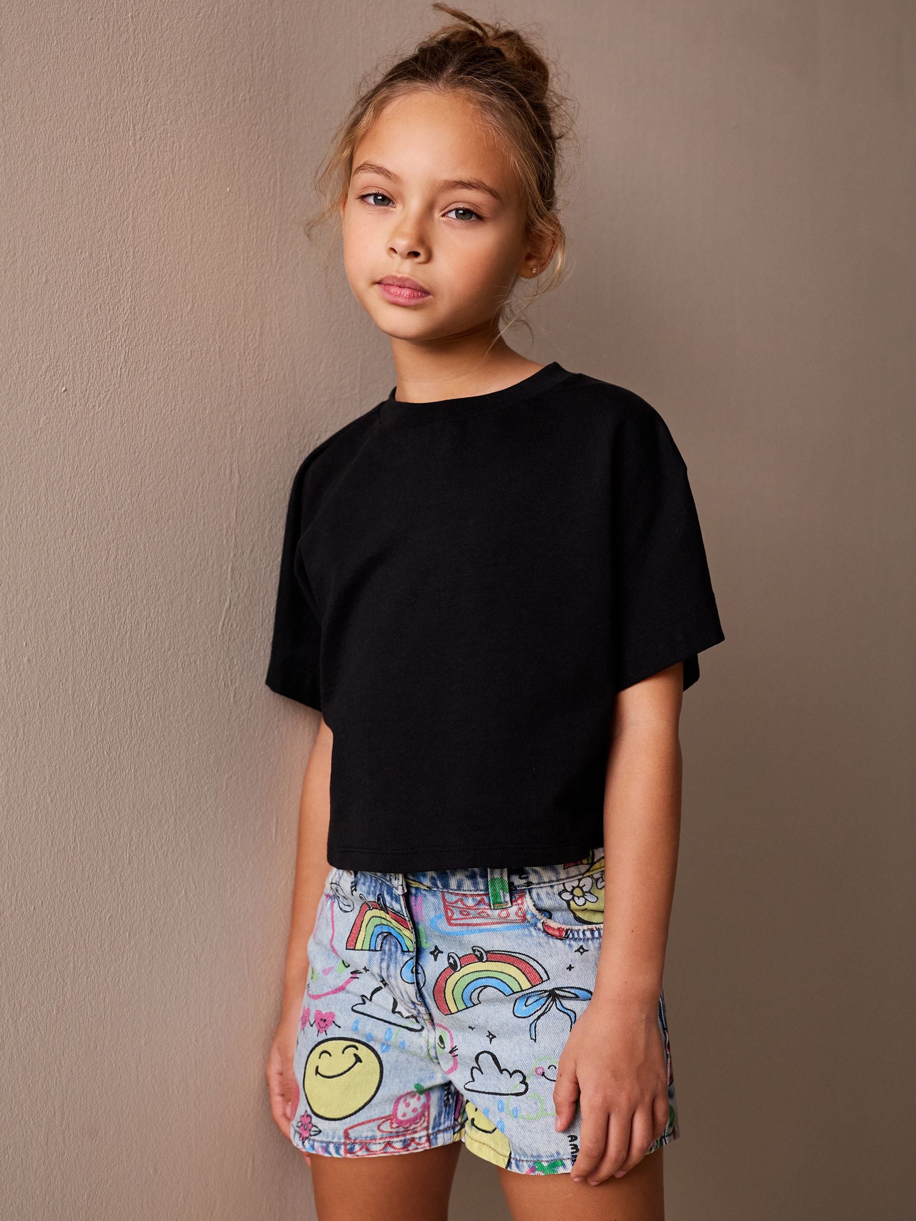 Dsiney Kidz - Mid Blue SmileyWorld® Graffiti Print Denim Shorts (3-16yrs) image 1