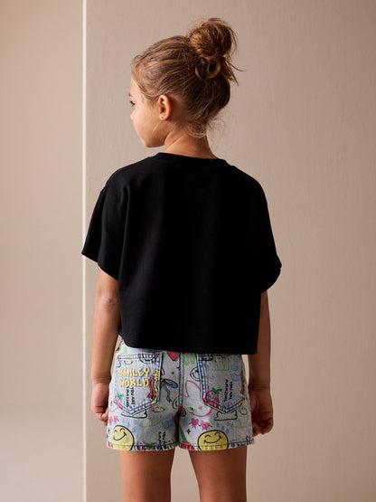 Dsiney Kidz - Mid Blue SmileyWorld® Graffiti Print Denim Shorts (3-16yrs) image 2