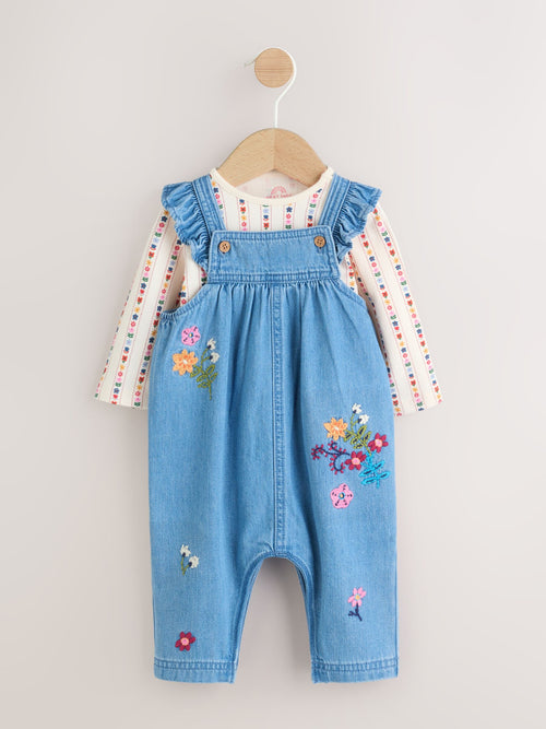 Dsiney Kidz - Embroidered Denim Dungarees and Long Sleeve Bodysuit Set 2 Piece (0mths-3yrs) image 1