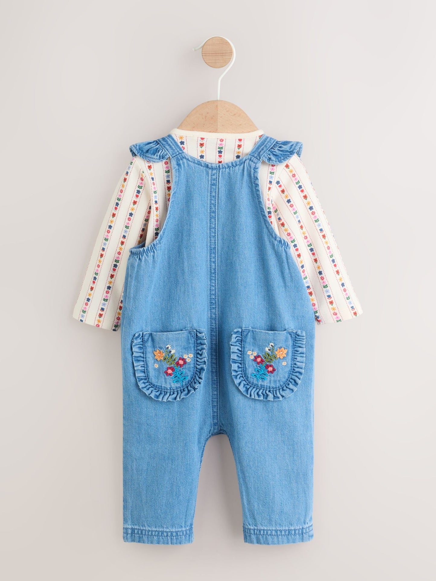 Embroidered Denim Baby Dungarees and Long Sleeve Bodysuit Set 2 Piece (0mths-3yrs)
