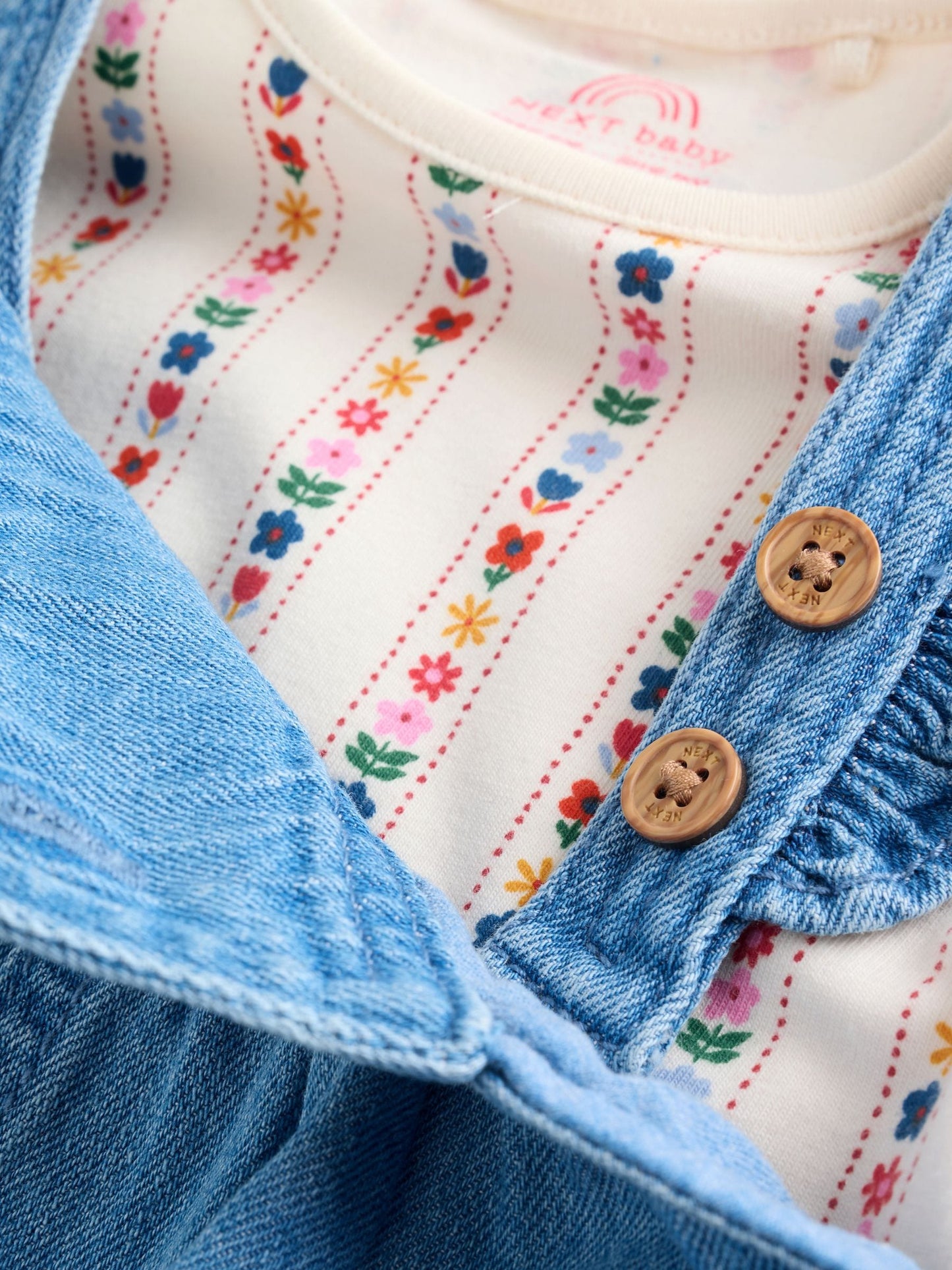 Embroidered Denim Baby Dungarees and Long Sleeve Bodysuit Set 2 Piece (0mths-3yrs)