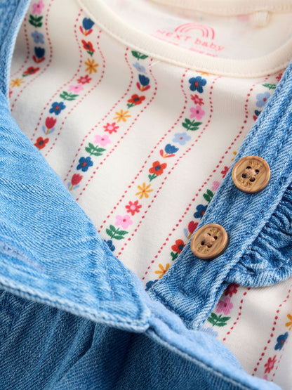 Embroidered Denim Baby Dungarees and Long Sleeve Bodysuit Set 2 Piece (0mths-3yrs)