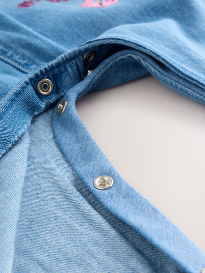 Embroidered Denim Baby Dungarees and Long Sleeve Bodysuit Set 2 Piece (0mths-3yrs)