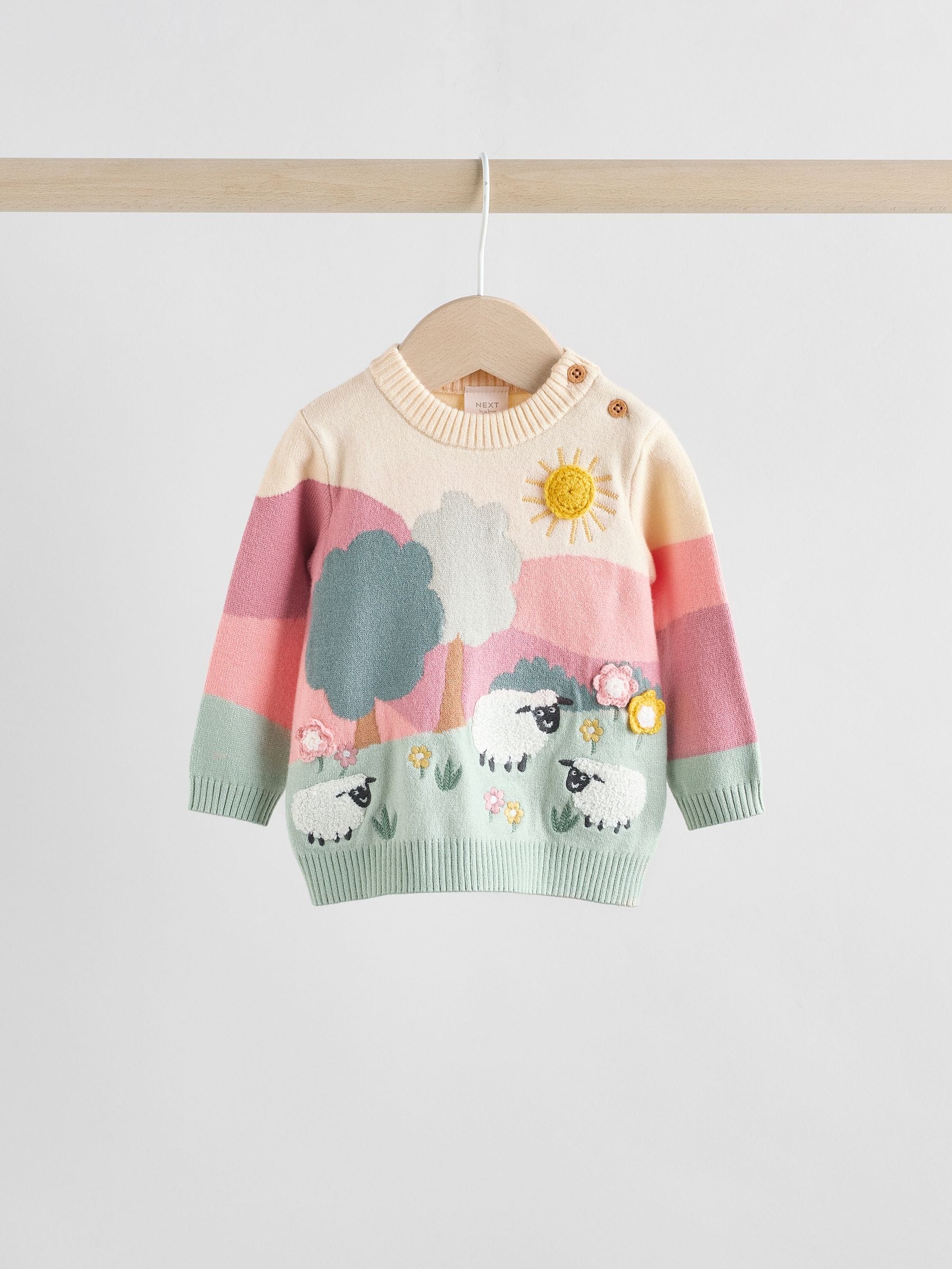 Pink Sheep Scene Baby Knitted Jumper and Leggings Set 2 Piece (0mths-2yrs) image 2