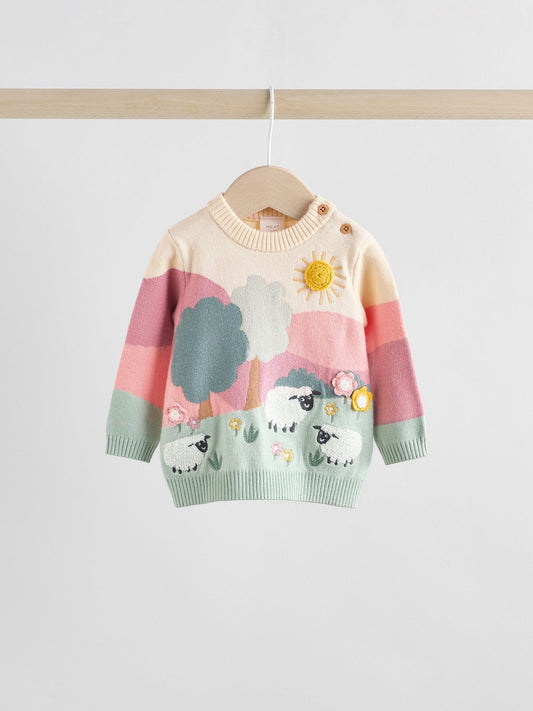 Pink Sheep Scene Baby Knitted Jumper and Leggings Set 2 Piece (0mths-2yrs) image 2