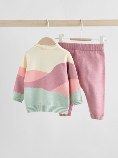 Pink Sheep Scene Baby Knitted Jumper and Leggings Set 2 Piece (0mths-2yrs) image 4