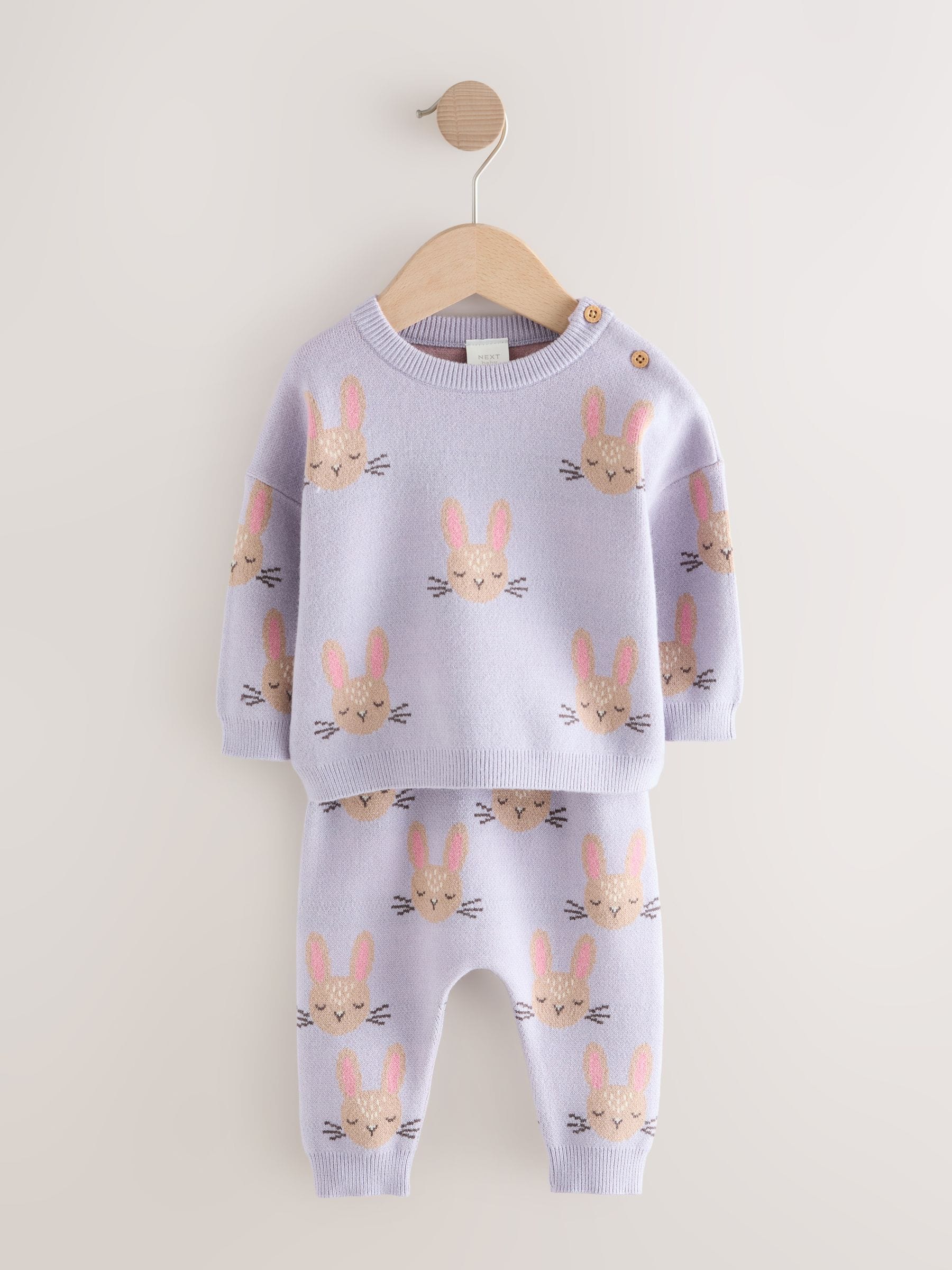 Purple Rabbit Baby Knitted Jumper and Leggings Set 2 Piece (0mths-2yrs) image 1
