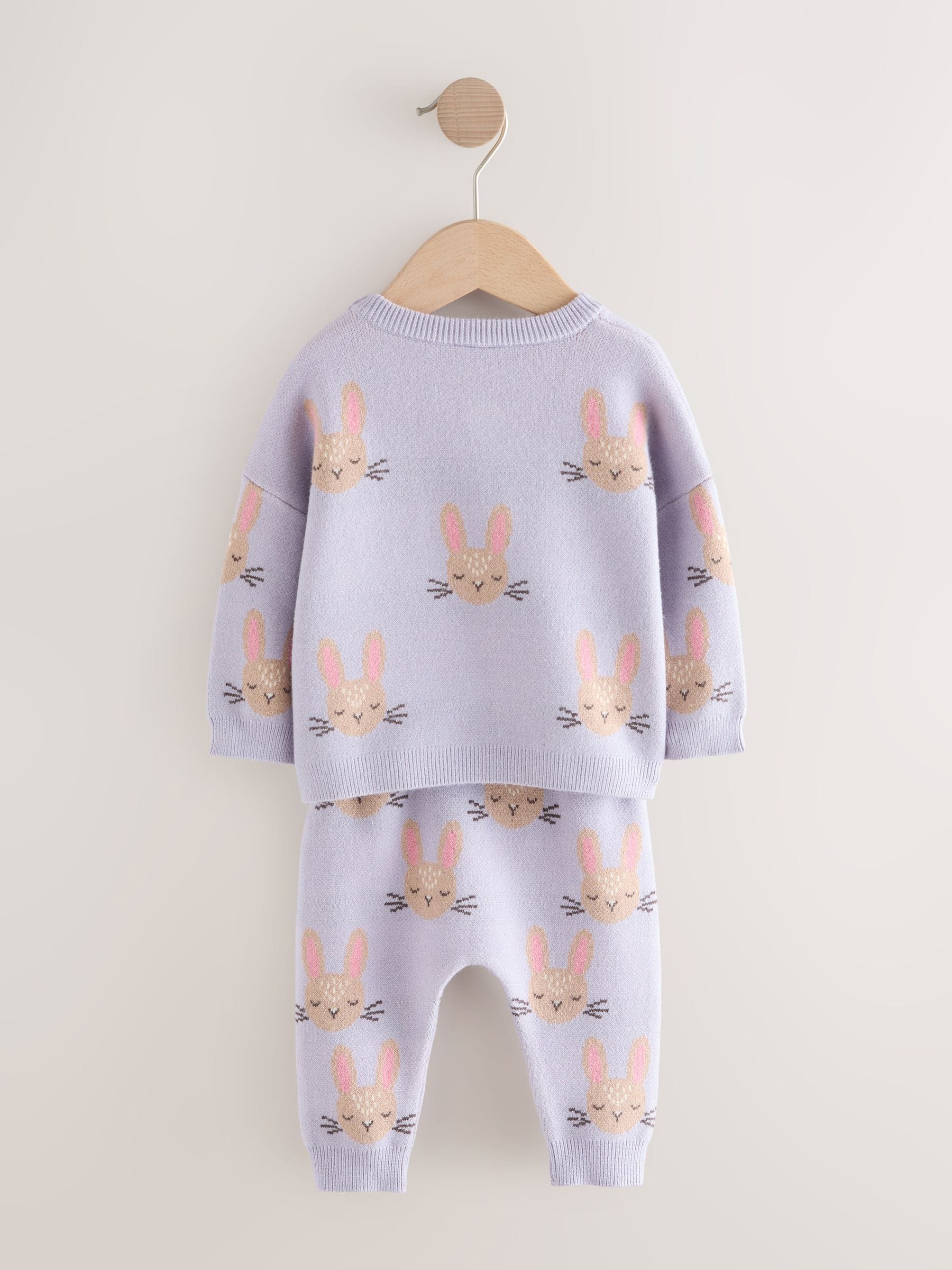 Purple Rabbit Baby Knitted Jumper and Leggings Set 2 Piece (0mths-2yrs) image 2