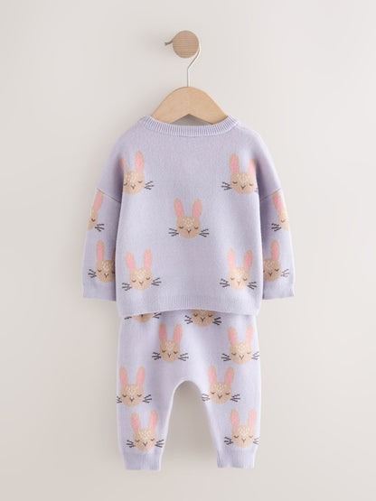 Purple Rabbit Baby Knitted Jumper and Leggings Set 2 Piece (0mths-2yrs) image 2
