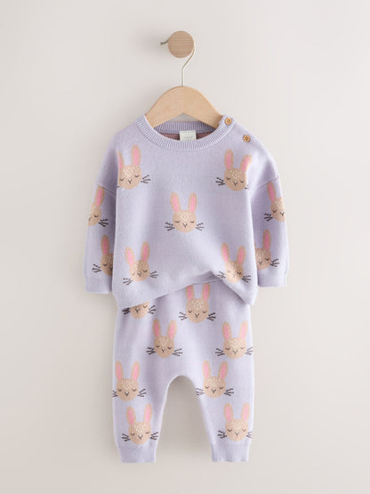 Purple Rabbit Baby Knitted Jumper and Leggings Set 2 Piece (0mths-2yrs) image 3