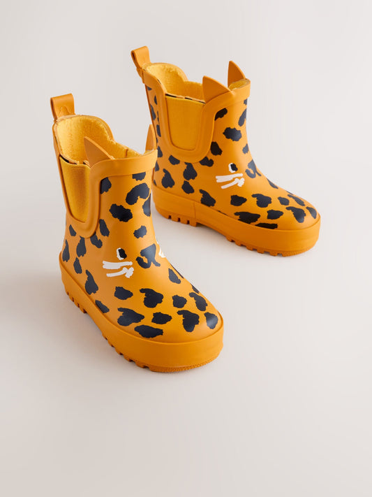 Yellow Leopard Print Warm Lined Ankle Wellies image 2