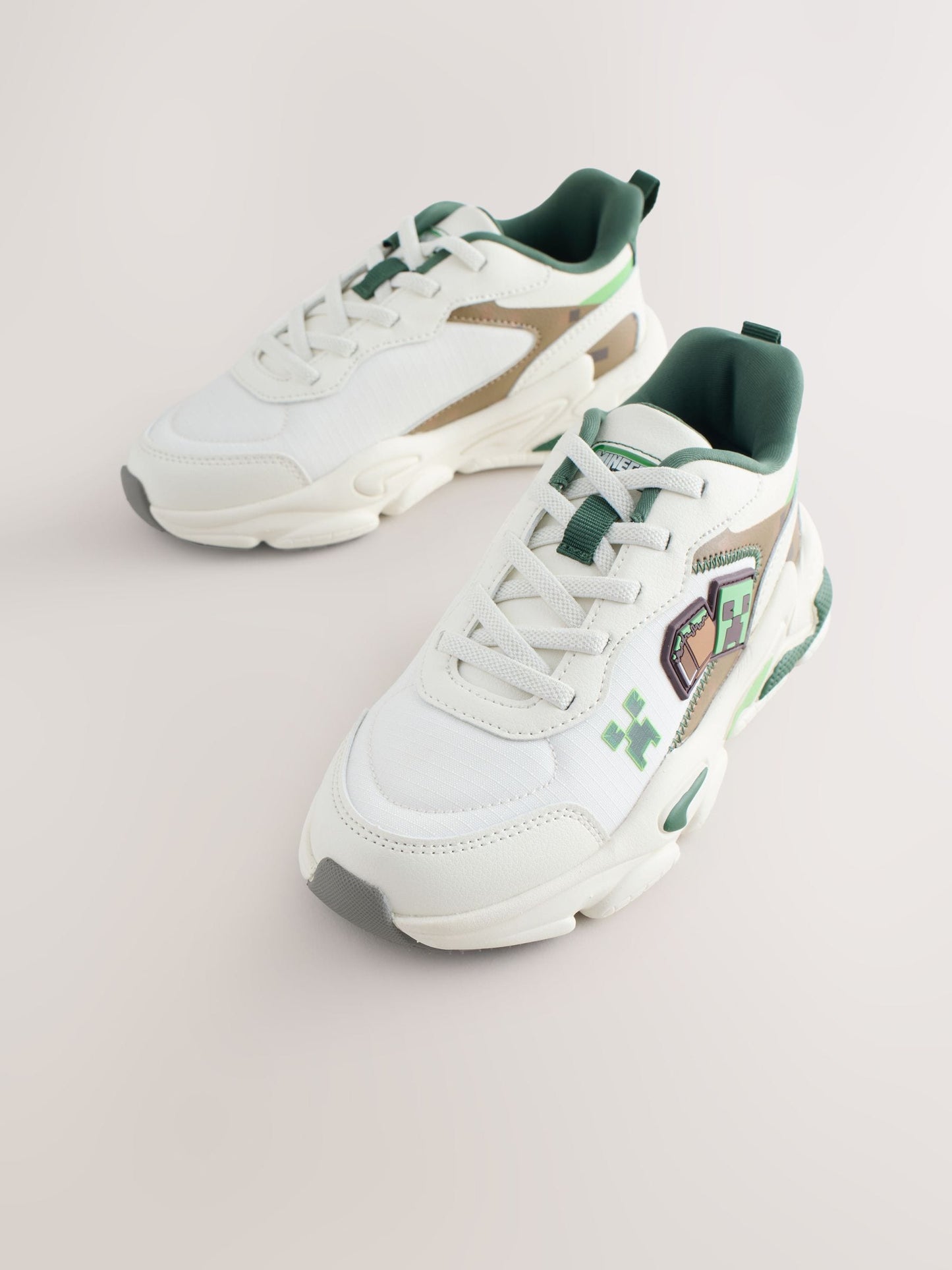 White Minecraft Elastic Lace Trainers image 6
