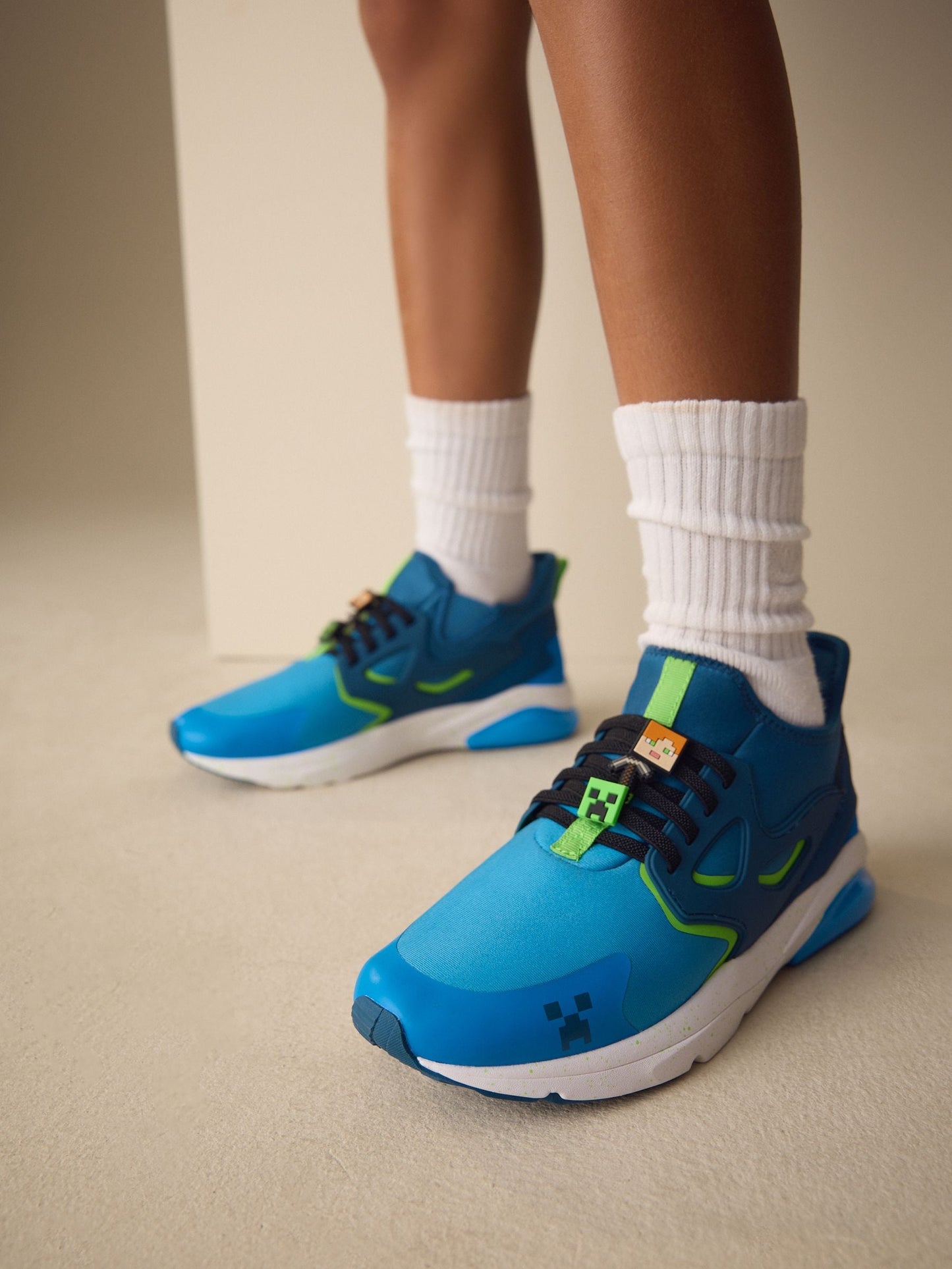 Blue Standard Fit (F) Minecraft Elastic Lace Trainers image 1