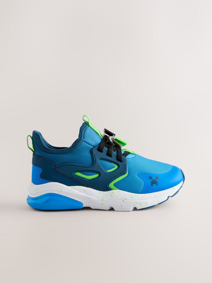 Blue Standard Fit (F) Minecraft Elastic Lace Trainers image 4