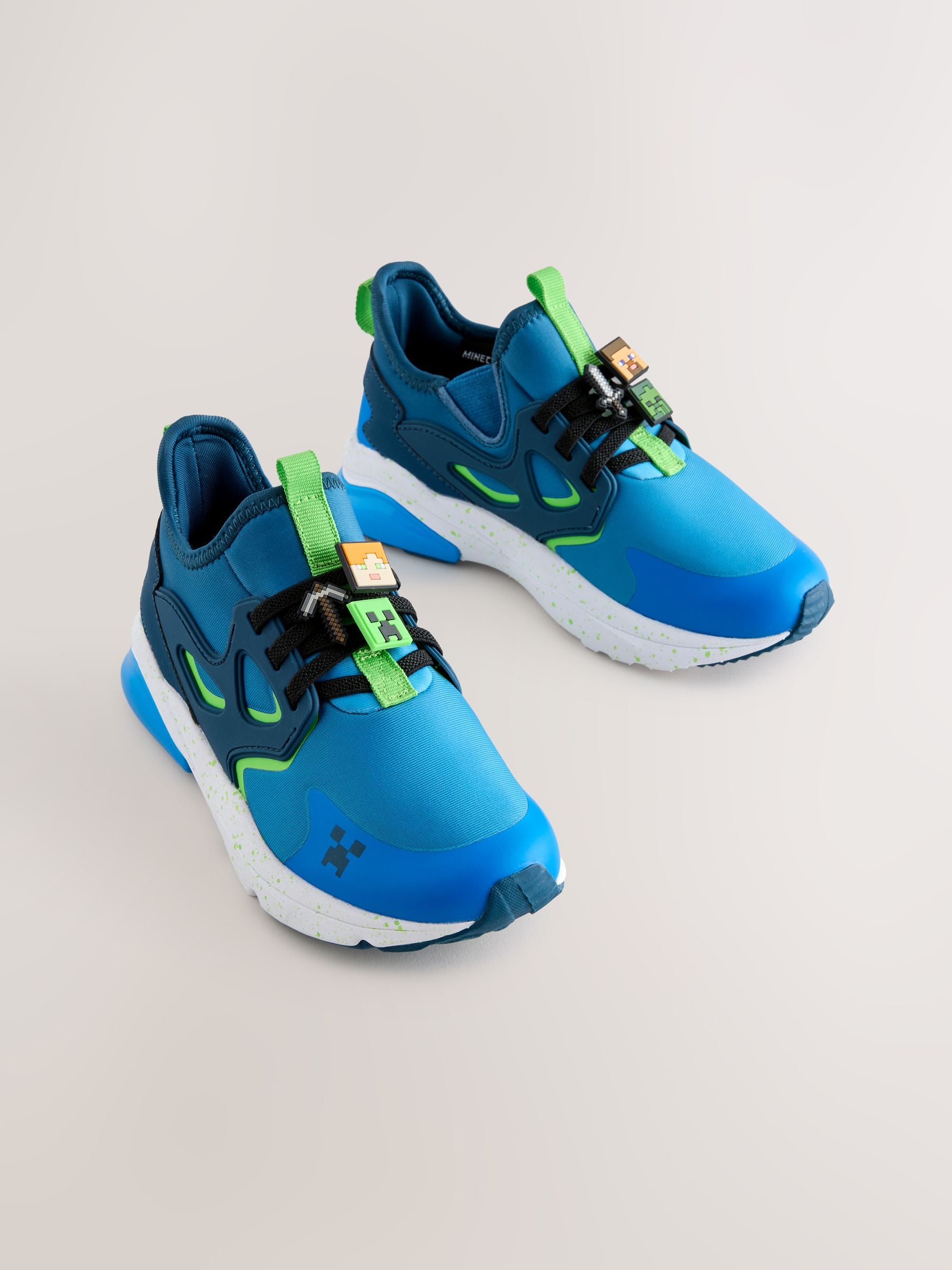 Blue Standard Fit (F) Minecraft Elastic Lace Trainers image 5