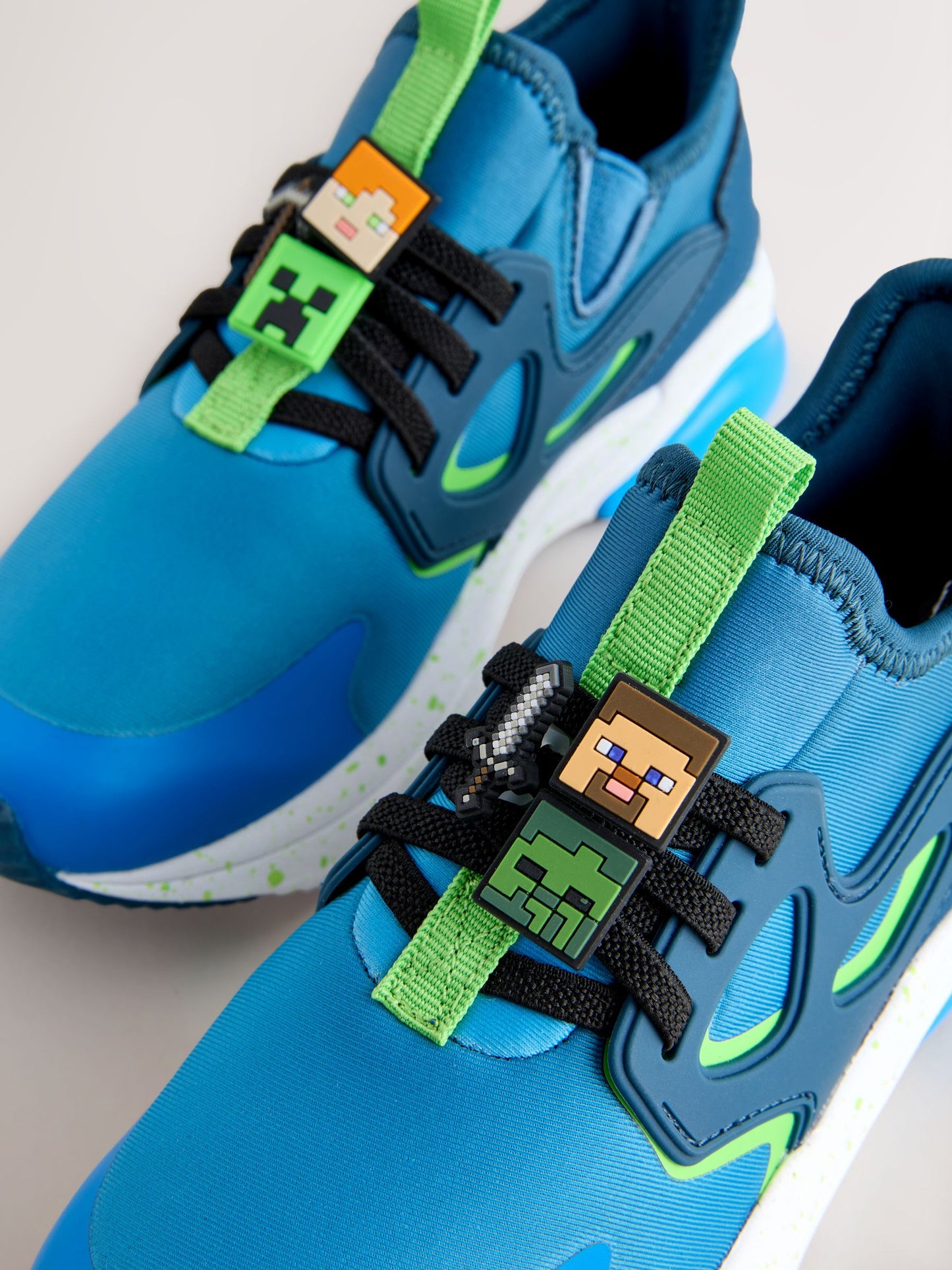 Blue Standard Fit (F) Minecraft Elastic Lace Trainers image 6