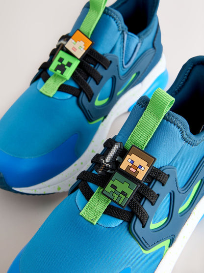 Blue Standard Fit (F) Minecraft Elastic Lace Trainers image 6