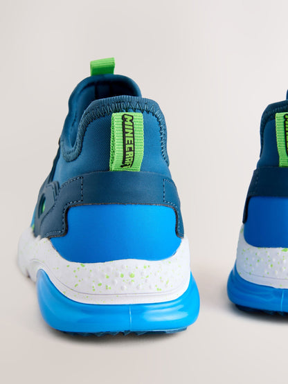 Blue Standard Fit (F) Minecraft Elastic Lace Trainers image 7