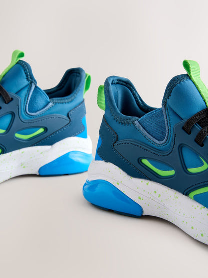 Blue Standard Fit (F) Minecraft Elastic Lace Trainers image 9