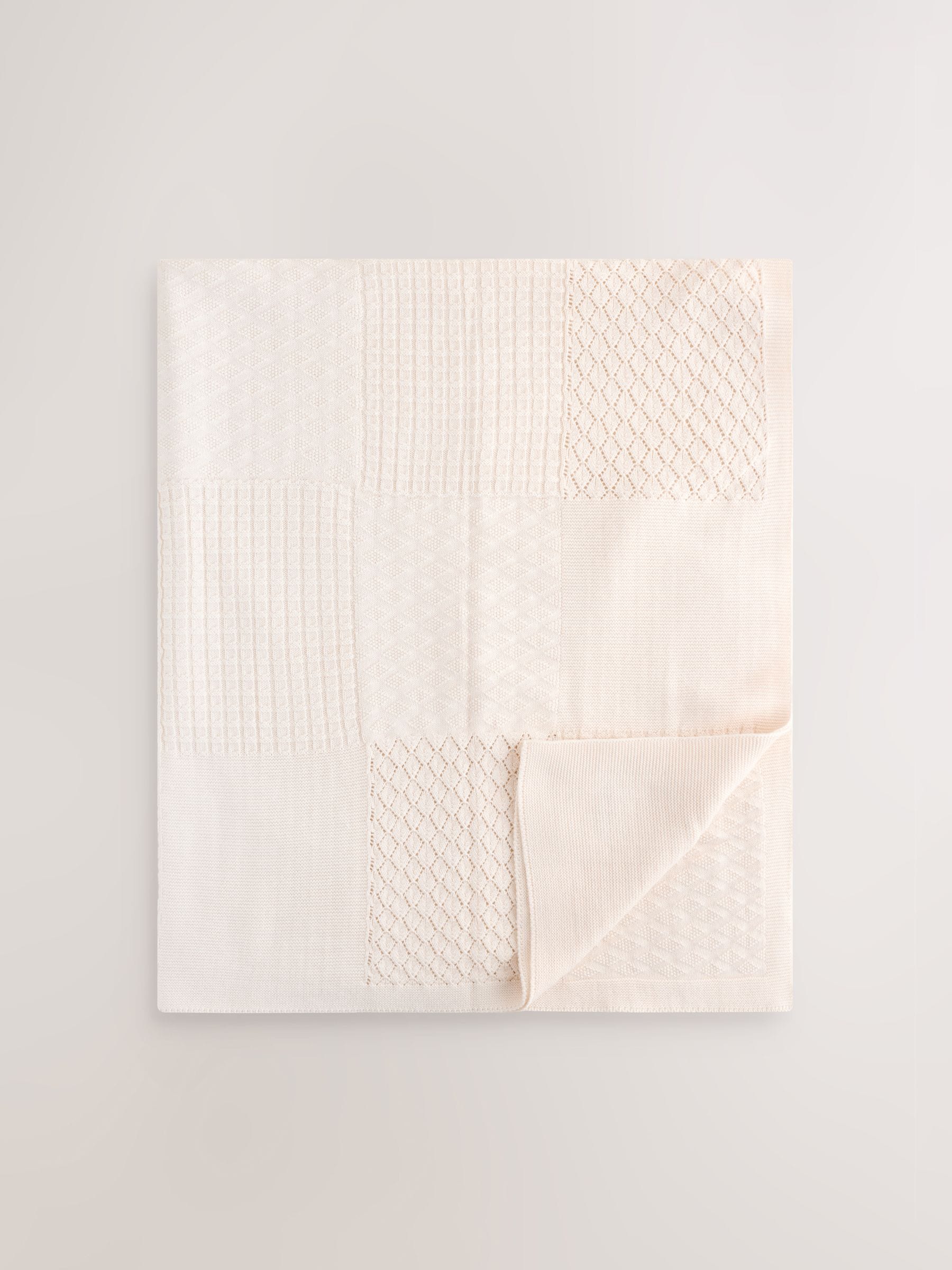 Cream Knitted Patchwork Baby Blanket image 1