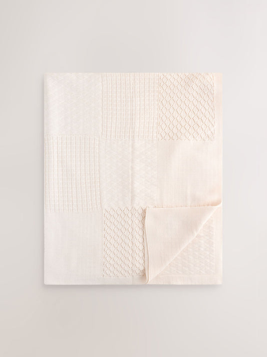 Cream Knitted Patchwork Baby Blanket image 1