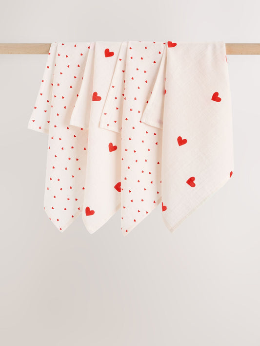 Red Hearts Baby Muslins Cloths 4 Pack image 1