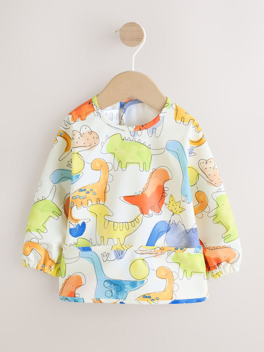 Blue Dinosaurs Weaning And Feeding Sleeved Bib image 1