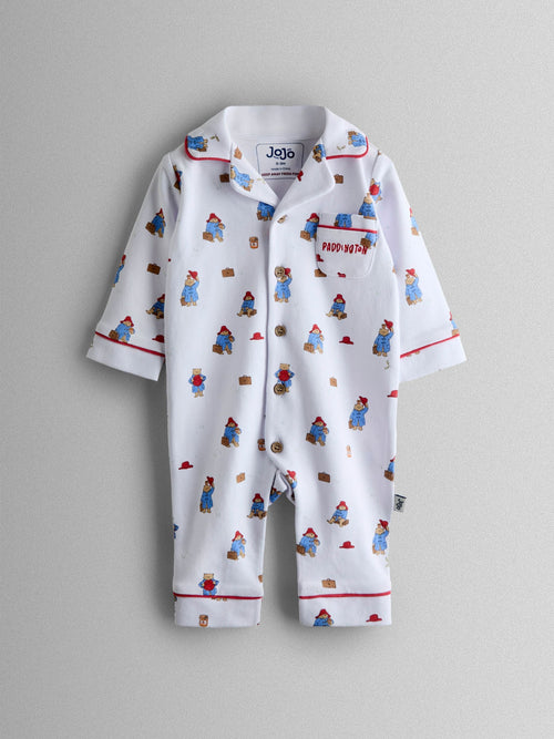 JoJo Maman Bébé White Paddington™ Print Jersey Romper Pyjama image 1