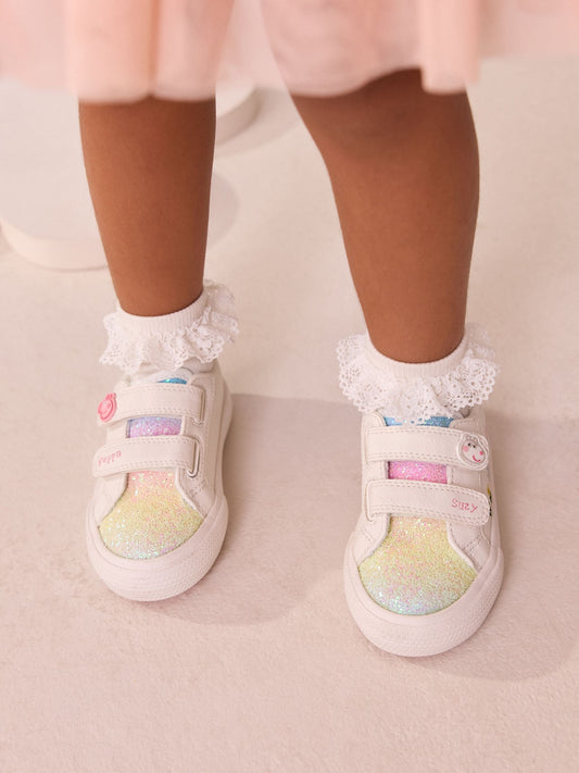 White Standard Fit (F) Peppa Pig Chunky Trainers with Touch Fastening image 2