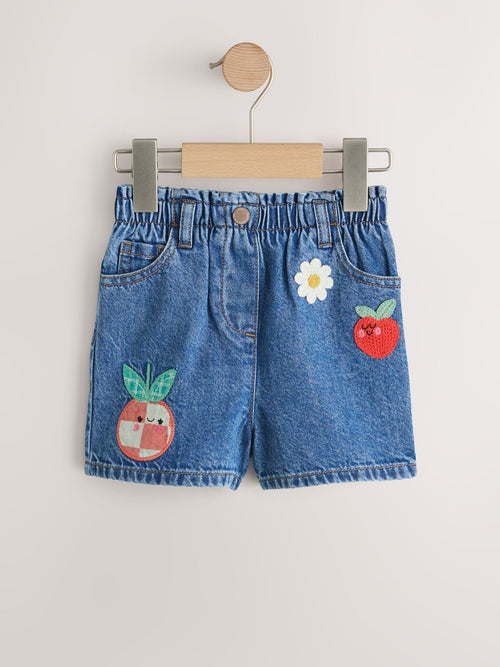 Mid Blue Denim Fruit Character Pull On Denim Shorts (3mths-10yrs) image 1