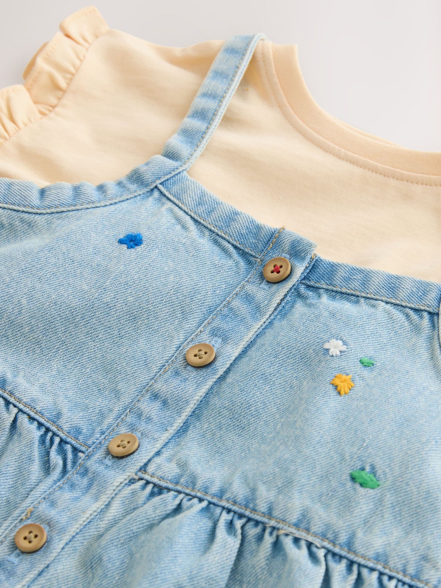 Mid Blue Floral Embroidered Denim Playsuit and T-Shirt (3mths-7yrs) image 6