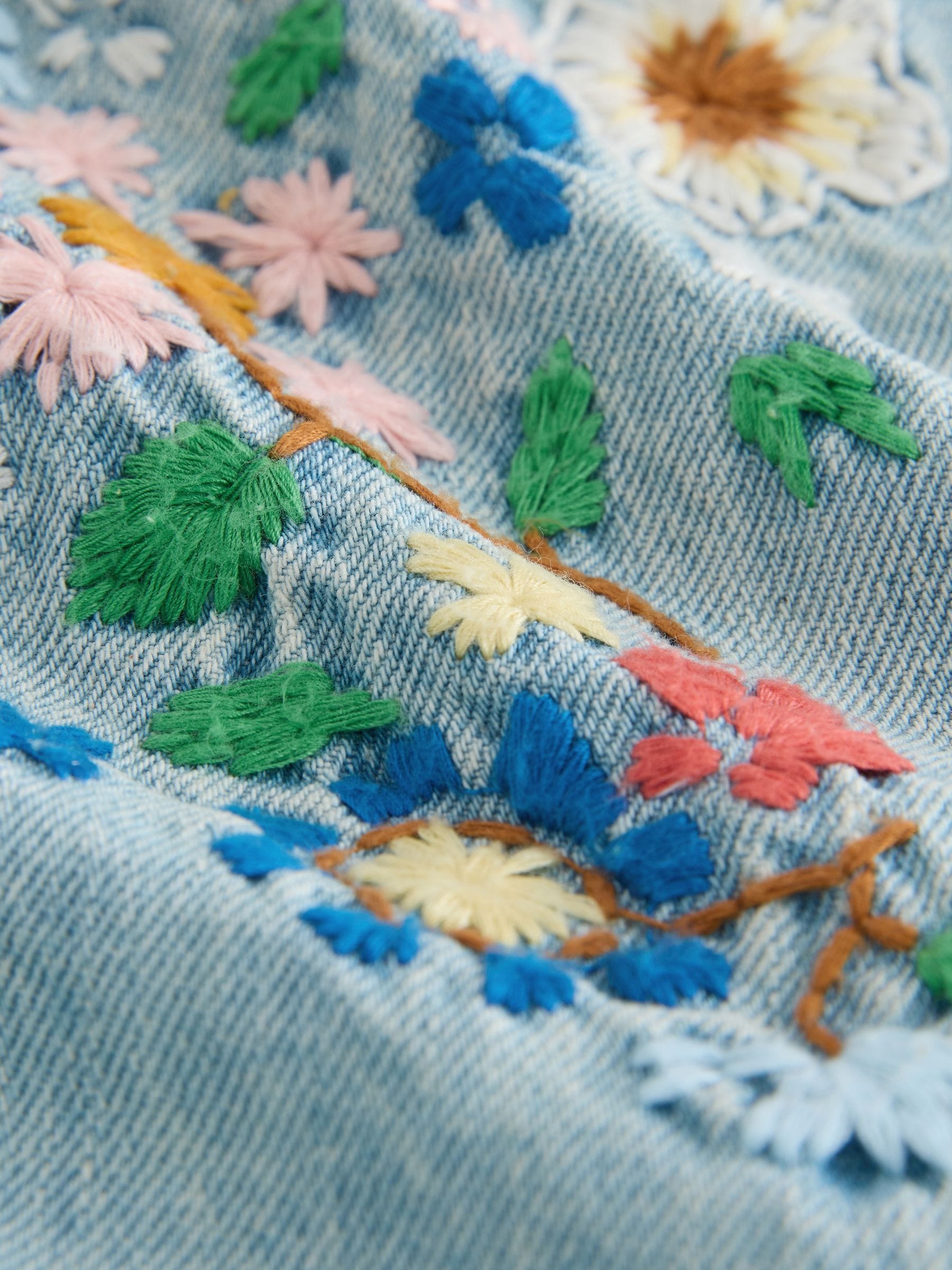 Mid Blue Floral Embroidered Denim Playsuit and T-Shirt (3mths-7yrs) image 6