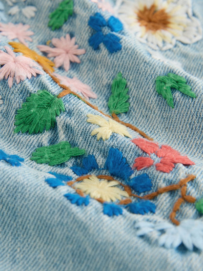 Mid Blue Floral Embroidered Denim Playsuit and T-Shirt (3mths-7yrs) image 6