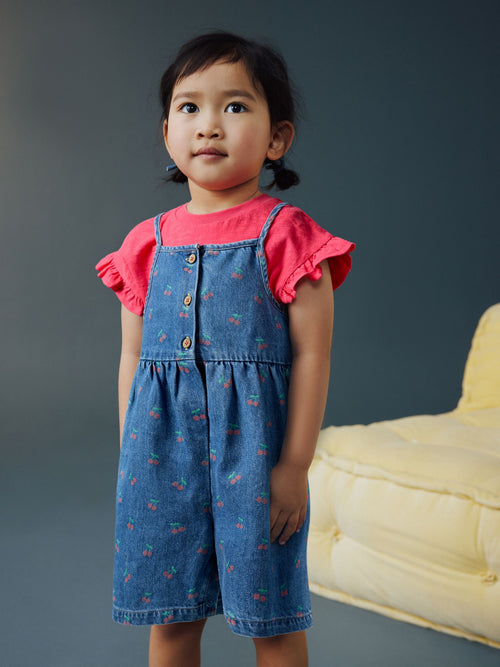 Dsiney Kidz - Dark Blue Cherry Printed Denim Playsuit and T-Shirt (3mths-7yrs) image 1